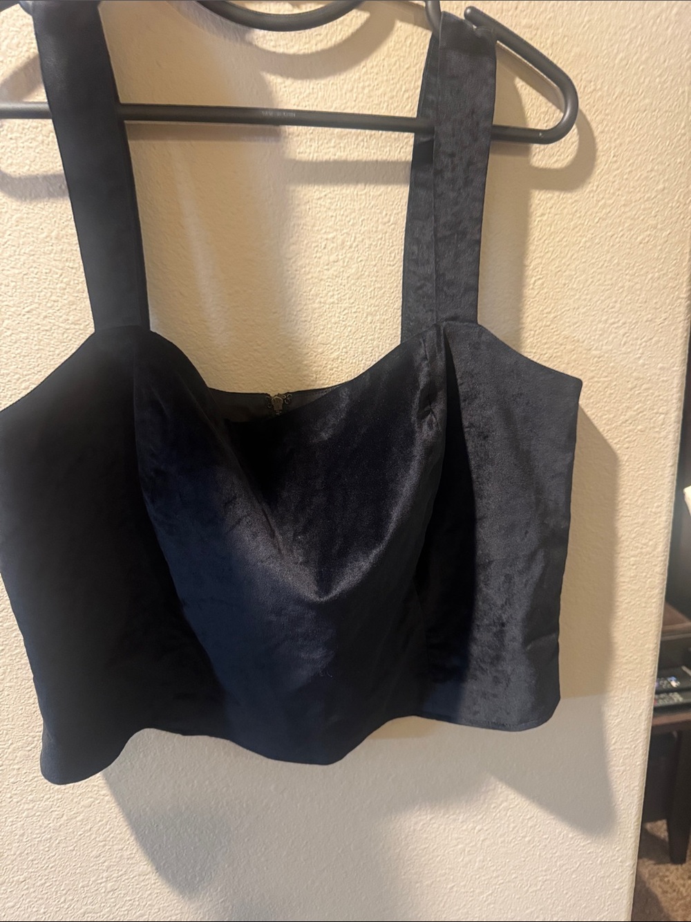 Maeve Black Velvet Square-Neck Cropped Tank